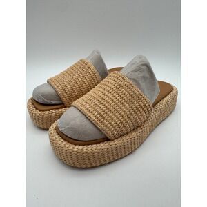 Womens Platform Slides Size 7.5 Woven Straw Espadrille Slip On Sandals